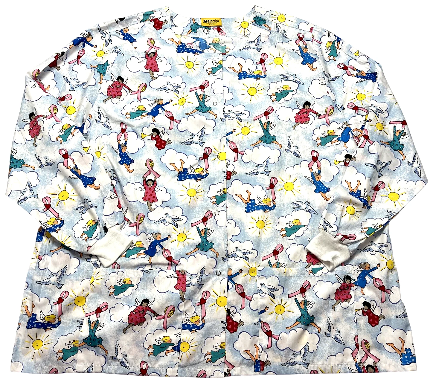 Scrub Jacket Womens (2XL) Printed 2 Pockets Snap Front Knit Cuffs Oversized NWOT image 1