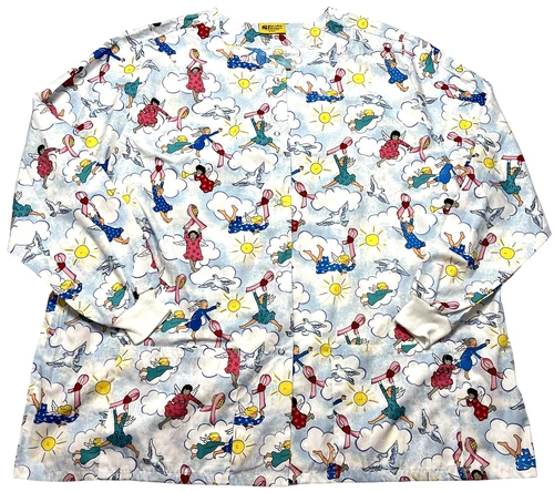 Scrub Jacket Womens (2XL) Printed 2 Pockets Snap Front Knit Cuffs Oversized NWOT video thumbnail