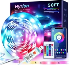 hyrion 50ft USB-Powered RGB LED Strip Lights, Bluetooth 50ft, Multicolor 