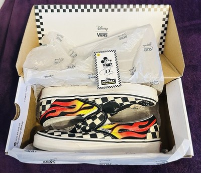 Vans Disney Mickie And Minnie Classic Slip On Checkered Flames Size 5.5 / 7.0