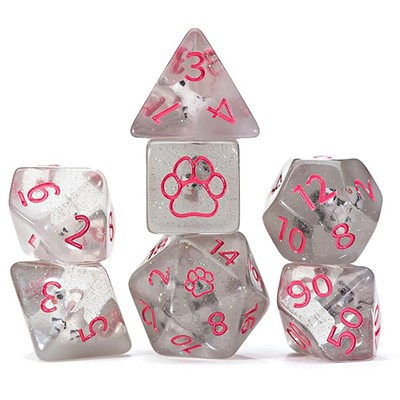 Gate Keeper Games and Dice: Inclusion Dice: Cat Dice - 7pc RPG Set, Grey w/ W...