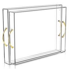 Acrylic Serving Tray with Gold Handles 2 Pcs, Clear Acrylic Tray for Coffee T...