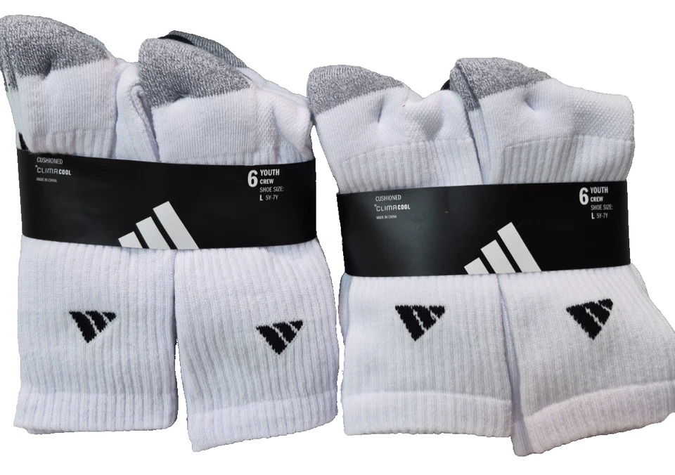Adidas молодежи Athletic амортизированный 12-Pack Crew носки, белый/серый/черный, L | 5Y-7Y - Изображение 3 из 4