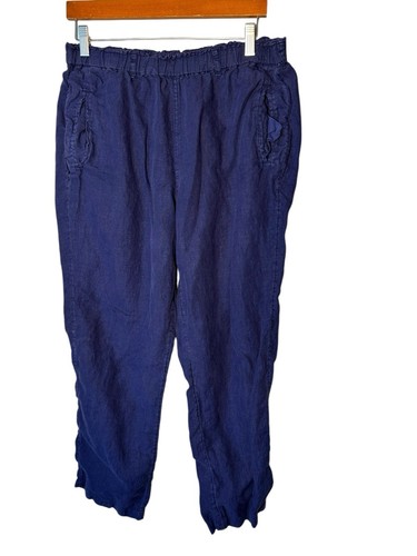 C&C California Pants Women's Medium Blue Linen Pull On Travel Leisure Comfort