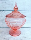 Anchor Hocking Mayfair Open Rose Pink Depression Glass Compote Candy Dish 1930's
