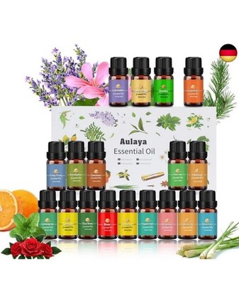  Essential Oils Set 18 x 10 ml, Tea Tree, Lavender, Eucalyptus, Frankincense, 