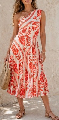 h&m orange pleated dress Ladies - Orange/Striped Dress with Godet Pleats - Size: L