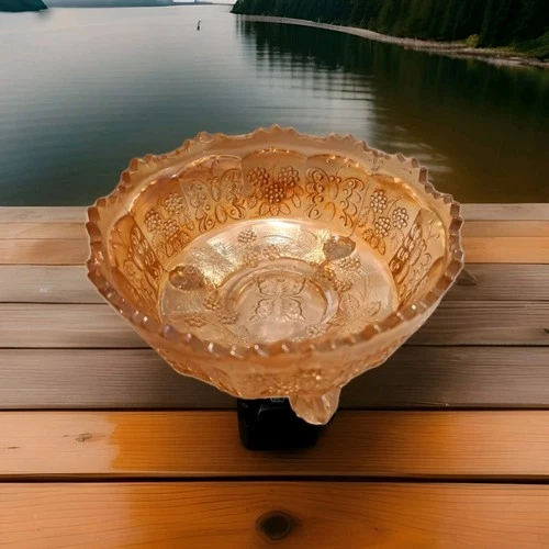 Fenton butterfly Carnival Candy Dish Golden Pearl 5" X 3"  Vintage