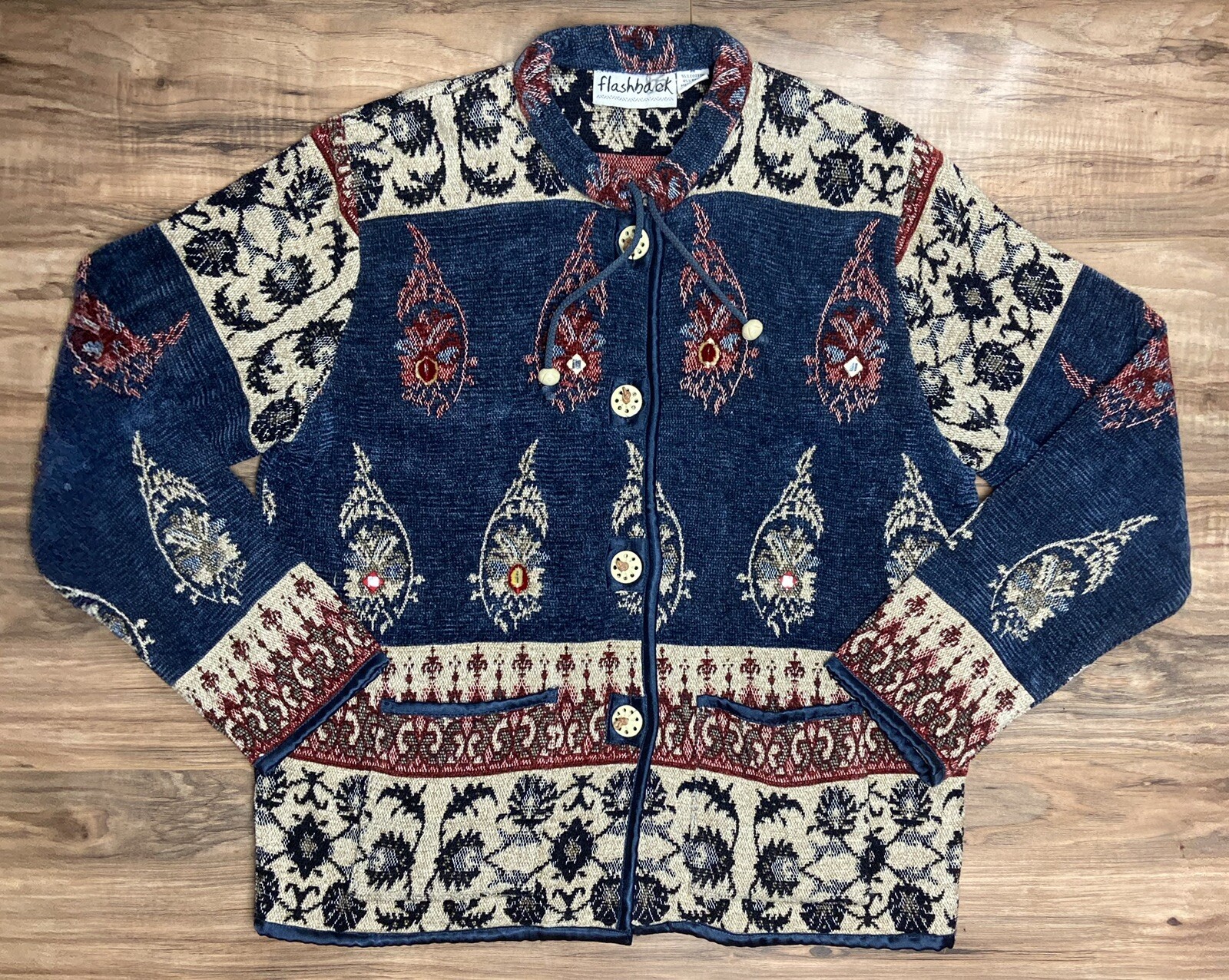 Flashback Cardigan Jacket Medium Embroidered Cera… - image 1