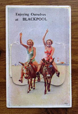 Enjoying Ourselves at BLACKPOOL   Novelty Pull-Out Postcard. Valentines (1952).