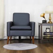 Leather Recliner Chair Single Modern Reclining Sofa Home Seating NavyBlue Accent