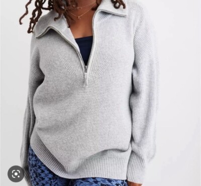 Aerie Womens Size XS Gray Cozy Up Waffle Knit Quarter Zip Pullover Sweater  | eBay