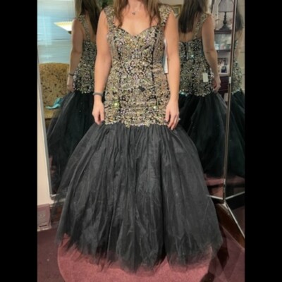 Black Evening Gown, Tulle Mermaid Skirt & Sequin Accents - gently used -  size 8 | eBay