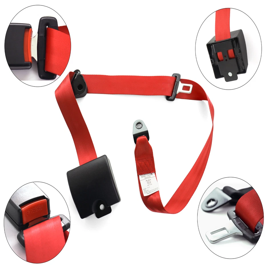 2 Sets  Cars 3 Point Harness Replace Adjustable Seat Belt Lap Strap Red  - Image 3 of 4
