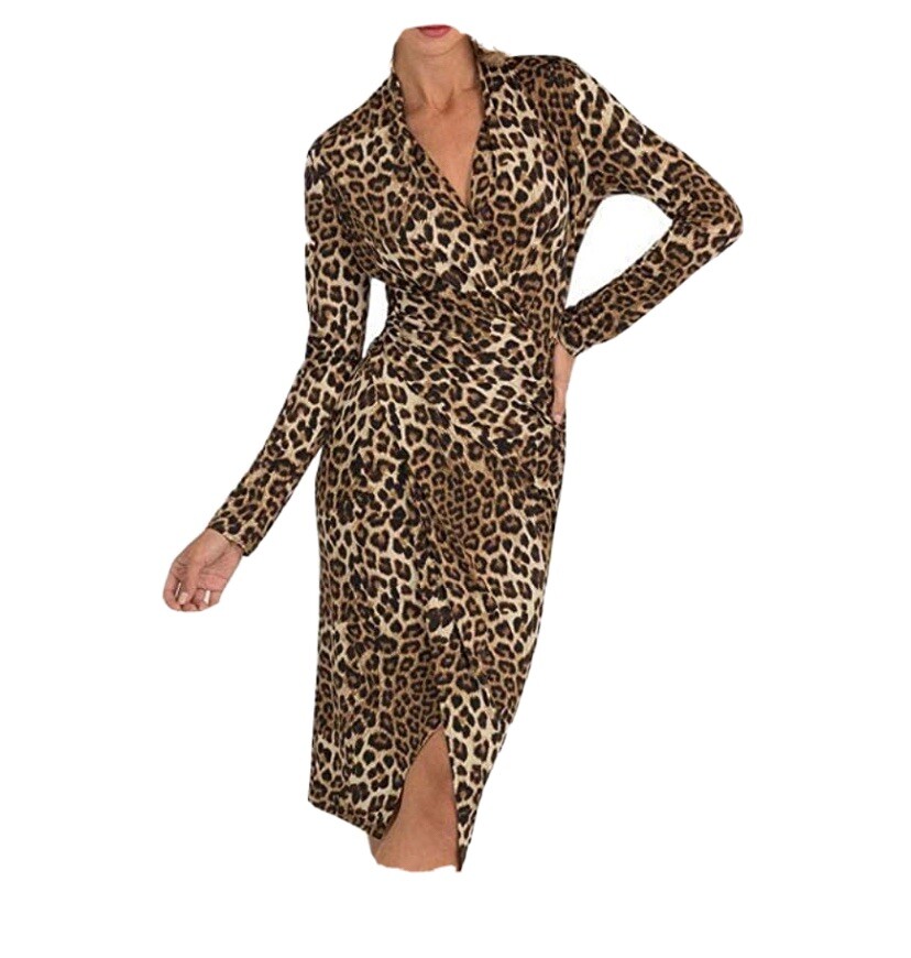 chinese dress ladies Apricot Leopard Print Tiered Wide Sleeve Maxi Dress – SavvyRoseBoutique main image 1
