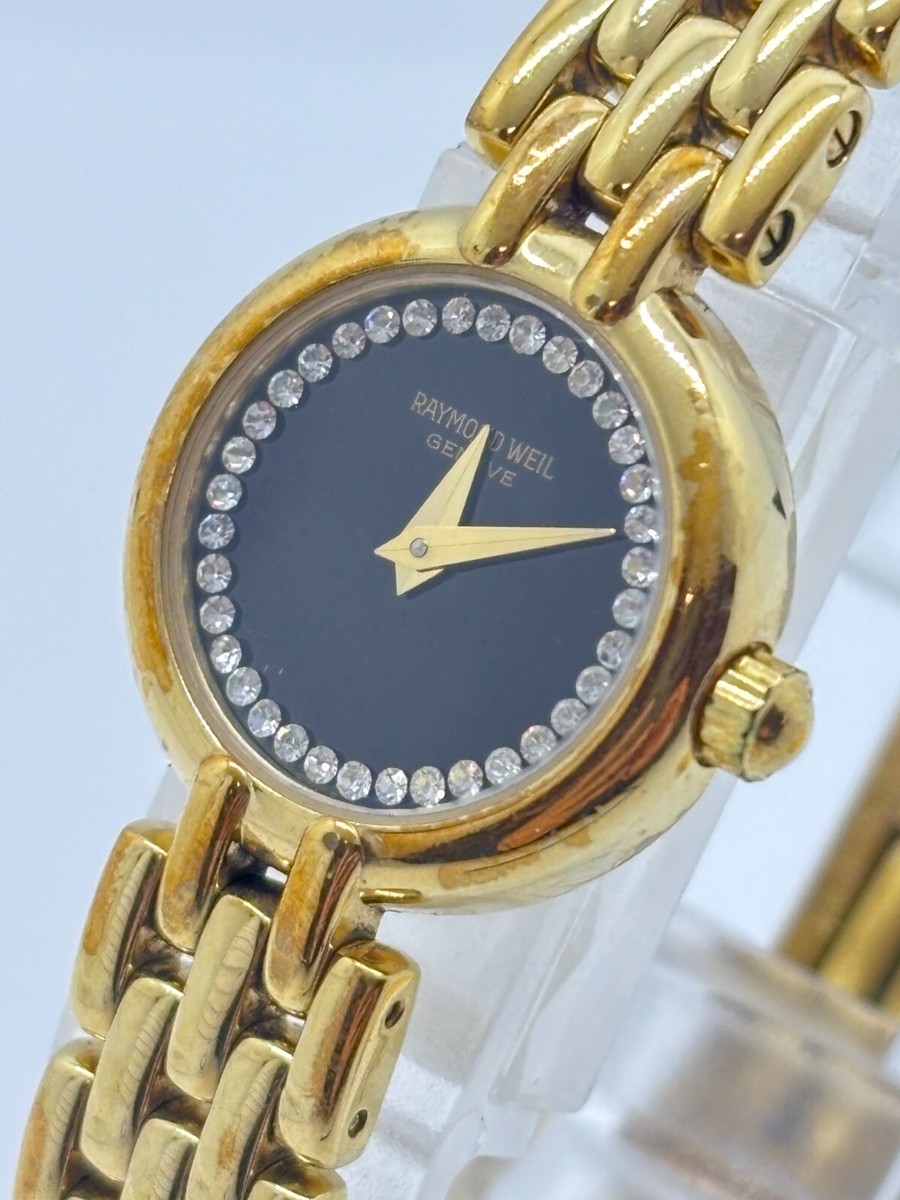 Exc+5] Raymond Weil Geneve 5806-2 Watch Quartz Gold Black Used