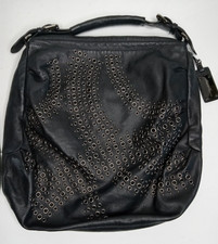 Kenneth Cole Large Hobo Bag, Black, Leather, Metal Embossed