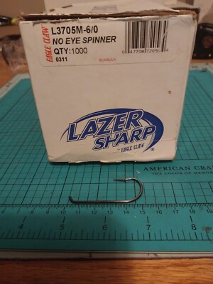 Nos Eagle Claw No Eye Spinner Hooks 1000 In Box 6/0 New