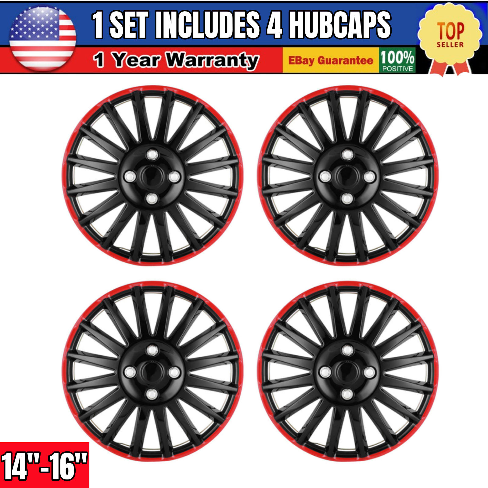 4PCS 14-16 Inch Universal Snap-On Wheel Covers for Steel Rims