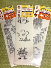 6- Lot NOS  ~ New Delta Paint 'n Press Transfer Sticky Stencils Assorted Designs
