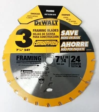 DeWalt 7-1/4" x 24 Tooth Carbide-Tipped Framing Circular Saw Blade 3pk DW3578b3