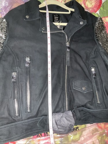 ZARA L Black Biker-Style Leather Jacket With Embellished Shoulder 6098/002 BNWT - Picture 20 of 22