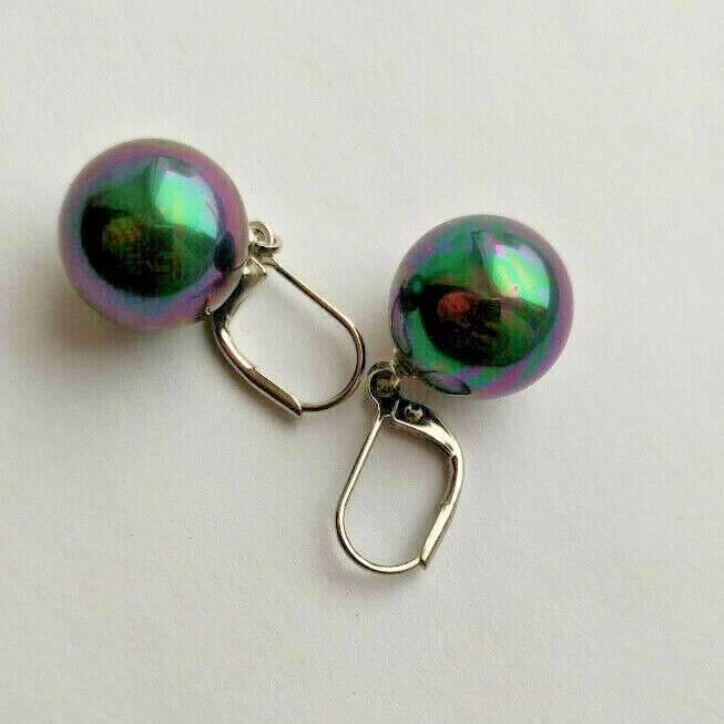 PENDIENTES colgantes 14mm Pavo Real NEGRO Shell Perla belleza natural Foto 2 de 4