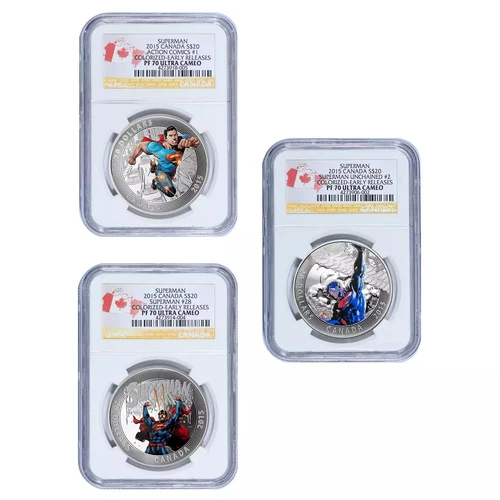 2015 $20 Canada Superman Comics Colorized Three-Coin Set NGC PF70 Early Releases