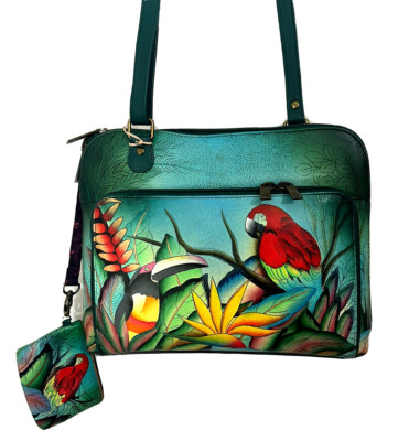 Anuschka HandPainted Leather Crossbody Organizer Bag-Tropical Bliss-NWT-$352.40