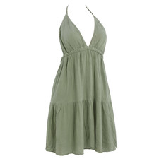 Italy Backless Sun Dress Sage Green Tiered Halter Summer Size S
