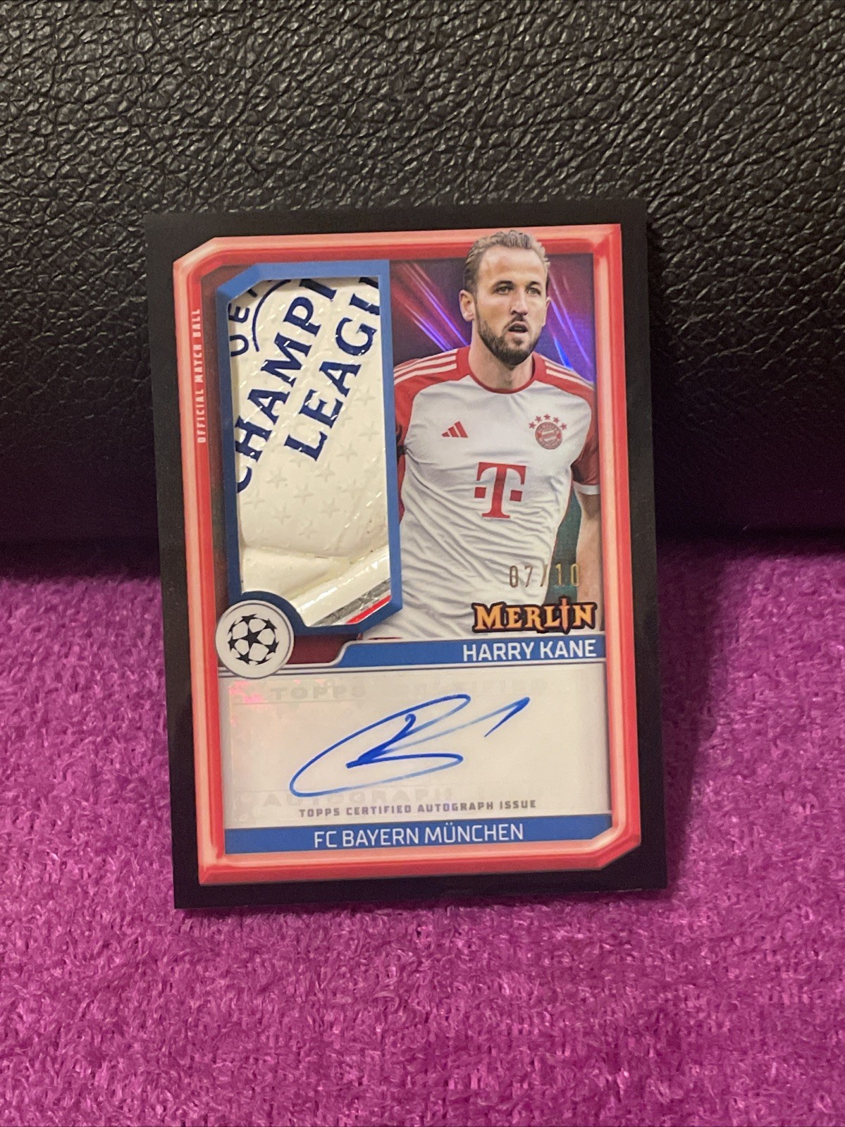 2023-24 TOPPS MERLIN UEFA HARRY KANE GAME-USED MATCH BALL LOGO AUTO BLACK #d/10 view 4