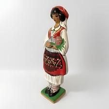 Albanian Figurine Terracotta Female in Traditional Dress 9.5” Folk Art