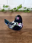 Fenton Cobalt Blue Art Glass Bird Hand Painted Floral Signed