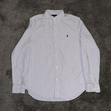 Ralph Lauren Boys 20 White/Blue Check Long Sleeve Cotton Button-Down Shirt