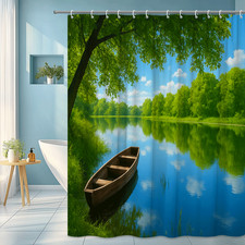 Scenic Green Nature Shower Curtain - Beautiful Forest and River Design