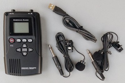 American Audio Pocket Record Recorder In Box w/ Dual Microphones SD USB Line-In