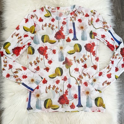 Gorman x Hattie Molloy Womens Long Sleeve Mesh Top Size 8 Fruit Art to Wear