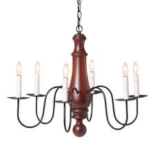 Large Norfolk Chandelier 6 Arm Wood Metal Light Fixture RUSTIC RED USA
