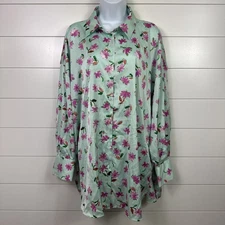 Women's ZARA Mint Green Floral Print Long Sleeve Button Front Shirt Dress sz XL