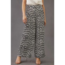 Farm Rio Heart Pleated Wide-Leg Pants Black and White - Medium 