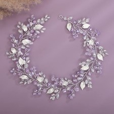 Bridal Wedding Hair Vine Headband Silver Crystal Leaf Hair Pieces Handmade Bl...