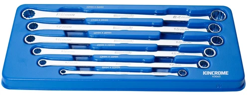 KINCROME 6 Piece 0° Offset Extra Long Double Ring Spanner Set Tray METRIC K3063