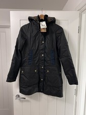 Barbour Women’s Bower Hooded Wax Jacket Size UK 10 Black/Navy - RRP £350