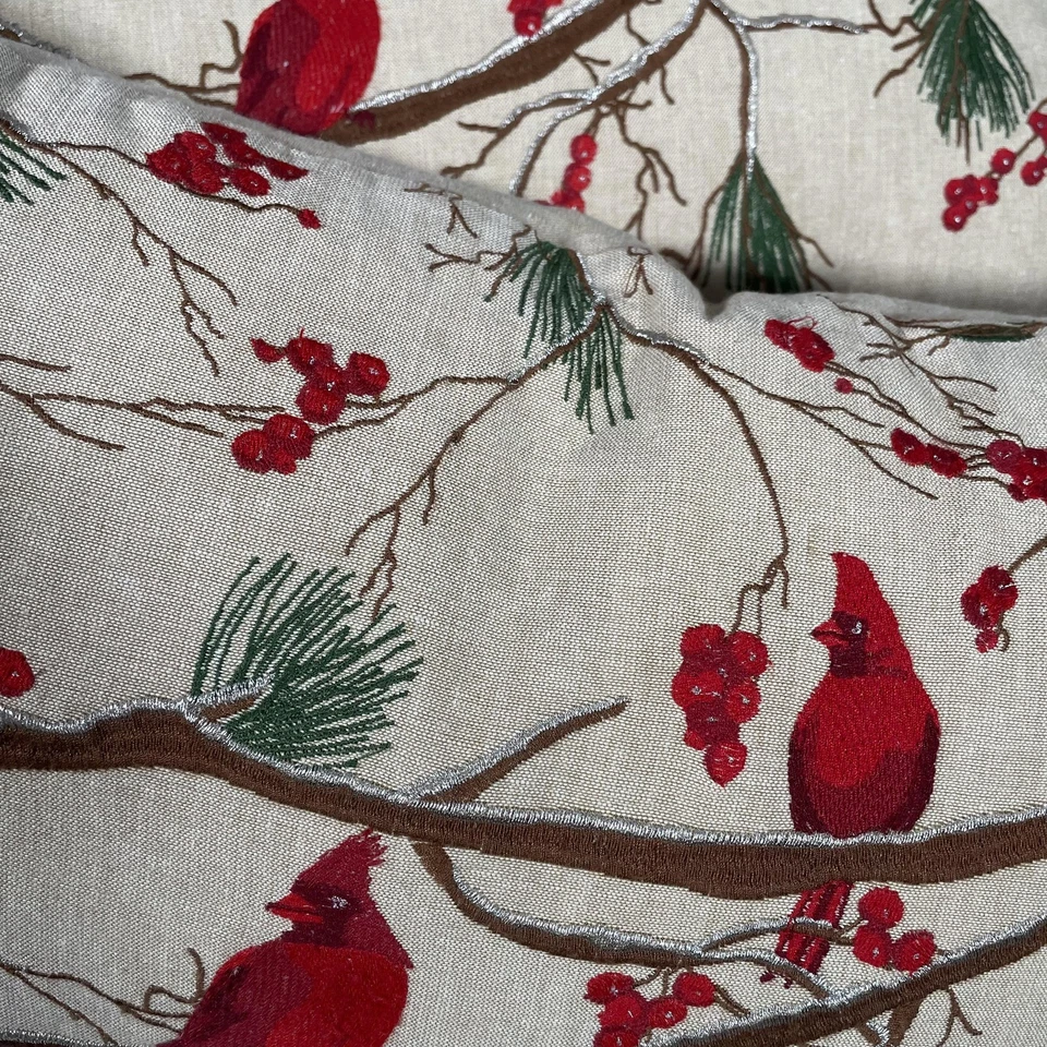 EnVogue Lumbar Pillows Set of 2 Embroidered Cardinals Zippered Feather Fill - Image 2 of 4