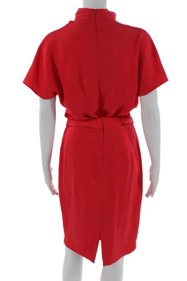 Black Halo Womens Sheath Dress Red Mock Neck Short Sleeve Knee Length Size 2 - Image 3 of 4