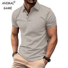 Summer Men's Solid Color Polo Shirt Short Sleeve Lapel Button Tshirts for Men Ca