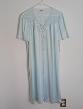 VINTAGE VANITY FAIR ROBE HOUSECOAT LIGHT BLUE BUTTON UP SHORT SLEEVE MESH SIZE L