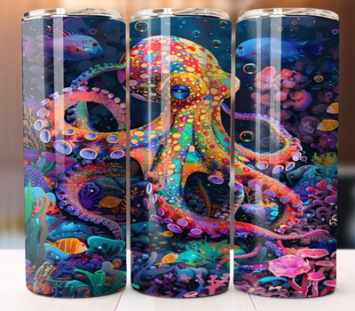 Octopus Colorful Sea Tumbler 20 oz Cup Mug Straw Flask 20oz Can add Your Name