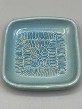 Art Pottery Green Blue Ceramic Spice Garlic Grater 3.75 x 3.75  inch Finland