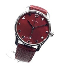 GUCCI YA126584 Men's Quartz Watch Red Bee Shell Dial Leather Streamline #S426157
